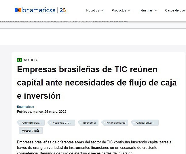 Empresas brasileas de TIC renen capital ante necesidades de flujo de caja e inversin